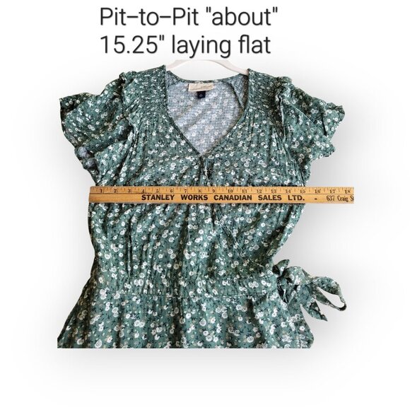Universal Thread s/s green white ditsy floral ruffle sleeve wrap dress size XS - Picture 6 of 10
